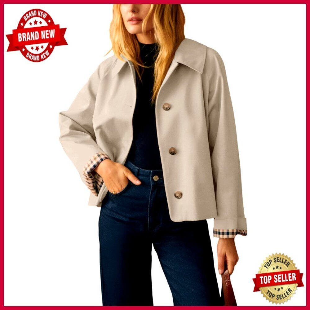 Lightweight Trench Jacket with Plaid Lining and Pockets
